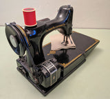 1951 Singer 221 Featherweight Centennial* Blue-Badge Sewing Machine w/Pedal and Case F*S