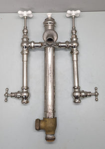 c1900 Tub Tower Drain with faucets, shutoff valves, elephant-trunk style spout