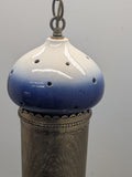 Moroccan ceramic hanging Swag Pendant Lamp, Blue with 10" chain and 120v light