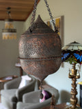 Moorish Islamic two piece, pierced copper 'Mosque' lantern c1900