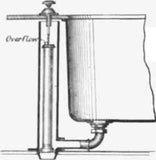 c1900 Tub Tower Drain with faucets, shutoff valves, elephant-trunk style spout