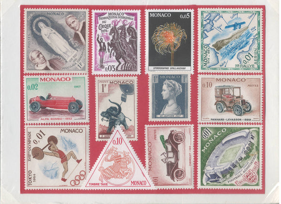 Mounted Collection of 12 Unused Postage Stamps From Monaco F*S