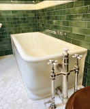 c1900 Tub Tower Drain with faucets, shutoff valves, elephant-trunk style spout