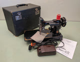 1951 Singer 221 Featherweight Centennial* Blue-Badge Sewing Machine w/Pedal and Case F*S