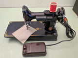 1951 Singer 221 Featherweight Centennial* Blue-Badge Sewing Machine w/Pedal and Case F*S