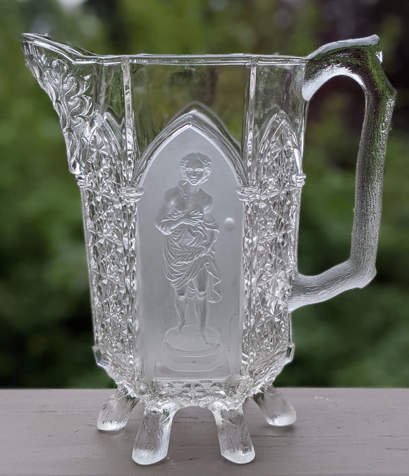 c1875 Gillinder* Six Side Frosted Panel #403 Classic Water Pitcher F*S