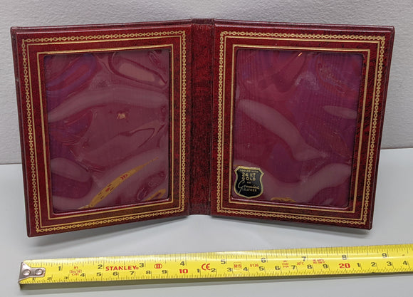 Oxblood Leather, 24KT tooled gold Twin Photo Travel Frame F*S