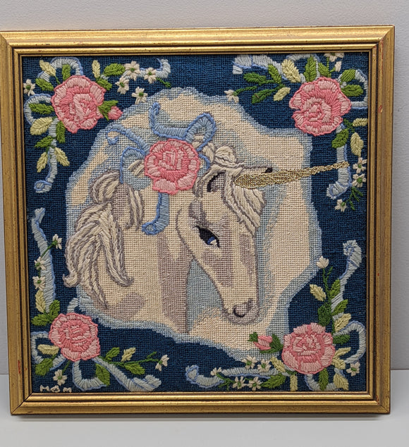Unicorn Needlepoint framed* Vintage 1975 F*S