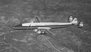 L-1049 Super Constellation 16" x 20" gelatin silver print showing Rose Bowl and JPL F*S